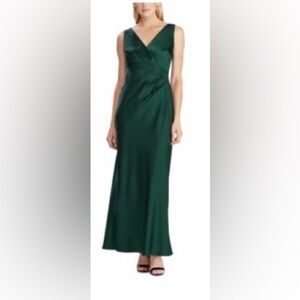 Lauren Ralph Lauren Dress Dark Fern Size 8 Sleeveless V-Neck Full Length Dress